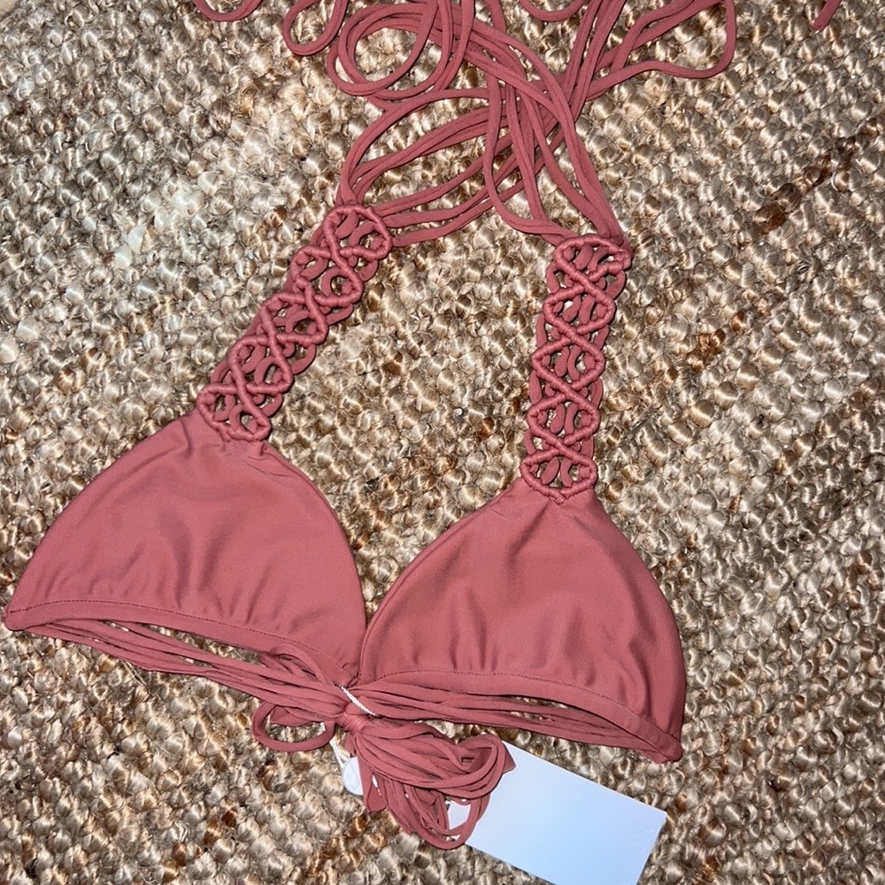 MIKOH Kula Woven Triangle Top in Lychee NWT